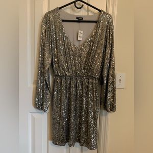 Express silver sequin V-neck dress
